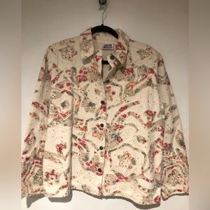Chico’s Design colorful embroidered and beaded denim jacket Chicos 2 = sz 12